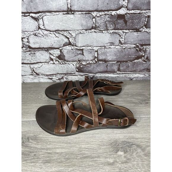 OluKai Awe Awe Brown Leather Strappy Gladiator Flat Sandals Women Sz 9M US/39EU - Picture 6 of 16